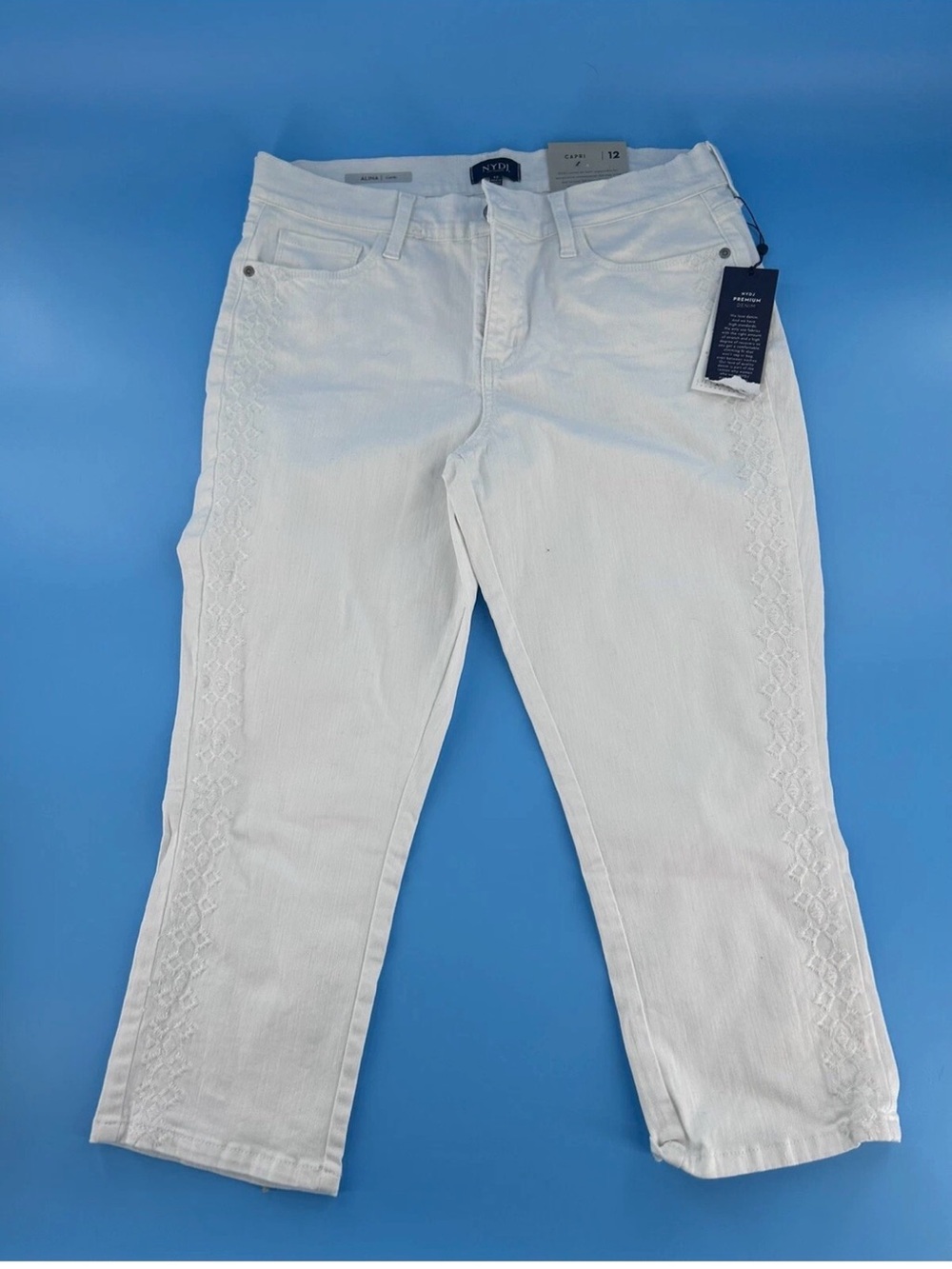 NYDJ White Embroidered Ankle Crop Jeans - Women